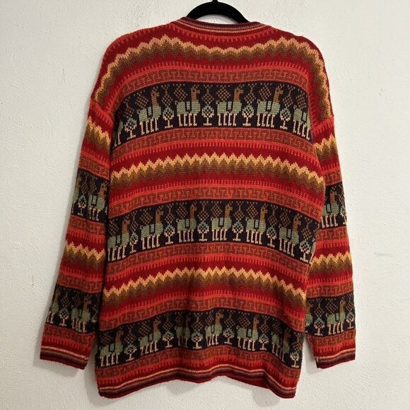 Arcohi's VTG 90s 100% Alpaca Wool Cardigan Sweater Lama Novelty Print Colorful - Picture 7 of 10